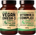 Vegan Omega 3 & Vegan Vitamin B Complex 번들 - 식물 기반 DHA 및 EPA 지방산, 전체 식품 혼합, B1, B2, B3, B5, B6, B7, Folate를 가진 필수 B 비타민