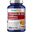 NusaPure 비타민 B12-5000 MCG 150 Veggie 캡슐 (비 GMO, Vegan) - 최대 힘 비타민 B12
