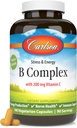Carlson - B Complex 균형 B 비타민 B - 스트레스, 에너지 및 면역 비타민 B 복합체 여성 및 남성 - 180 채식 캡슐