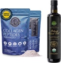EAT WELL PREMIUM FOODS 교원질 펩티드 분말 단백질 45 서빙, 16oz & USDA 유기 검정씨 기름 8.4 FL oz 병