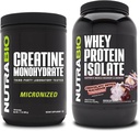 NutraBio Creatine Monohydrate, Unflavored, 500g 및 Whey Protein Isolate, 초콜릿 Dipped Macaroon, 보충 번들 - 근육 에너지, Lean 근육 성장, 회복 및 힘