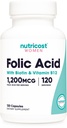 여성을위한 Nutricost Folic 산 (비타민 B9) 1200 mcg, B12 및 Biotin, Veggie Caps, Non-GMO 및 글루텐 무료