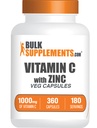 아연 캡슐을 가진 BulkSupplements.com 비타민 C - 비타민 C 1000mg & 아연 15mg, 면역 지원 - Vegan, 서빙 당 2 캡슐, 360 Veg 카운트 (팩 1)