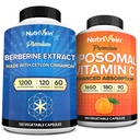 Nutrivein 프리미엄 Berberine & Liposomal 비타민 C 보충교재: 높은 흡수 비타민 C 캡슐 & Immunity를 위한 Berberine 보충교재 뭉치, Metabolism & 균형 잡히기