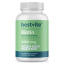 BESTVITE Biotin 5000mcg (120 채식 캡슐) - NO Stearates - 플로우 에이전트 없음 - 비 GMO - 글루텐 무료 - 헤어, 피부, 손톱