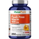 NusaPure 홍조 자유로운 Niacin 500mg 250 모자 (비건, 비 GMO & Vegan) Bioperine