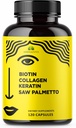 HERBALICIOUS Biotin Vitamins with Collagen, Keratin & Saw Palmetto for Women and Men - Biotin 10000 mcg Hair Skin Nails Supplement for Hair, 피부, 손톱 웰빙 - 미국, 120 캡슐