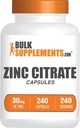 BulkSupplements.com 아연 구연산염 캡슐 - 아연 보충 교재, 글루텐 무료 - 서빙 당 30mg, 서빙 당 1 캡슐, 240 개 (팩 1)