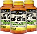 MASON NATURAL 한국인삼 1,000 mg, 지원 에너지, 내구시간 & 활력, 60 정제, 팩 3