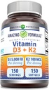놀라운 수식 비타민 D3 5000 IU 비타민 K2 100 Mcg | D3 + K2 복합 보충 | Softgels | Non-GMO | 글루텐 프리 | 미국 (1 팩, 150 개)