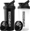 Utopia Home Protein Shaker Bottle - (팩 2) 28-Ounce Shaker Bottle For Protein Mixs - 피트니스 스포츠 클래식 단백질 믹서 셰이커 병 (블랙 & 클리어 / 블랙)