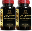 L-LYSINE 1000 mg 무료 양식 아미노산 필수 - 입술 건강, Lysine 보충교재 L-Lysine 1000mg의 Immune 지원 & Gum를 위한 근본적인 아미노산 보충교재, 글루텐 자유로운 - 2개의 병 200 조사