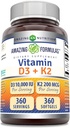 놀라운 수식 비타민 D3 10000 IU 비타민 K2 200 Mcg | D3 + K2 Complex Supplement | Non-GMO | 글루텐 프리 | 미국 (1 팩, 360 카운트)