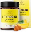 HERBAMAMA L-Tyrosine Gummies - 뇌 Clarity 지원을위한 1000mg L-Tyrosine - Vegan, Non-GMO 에너지 및 초점 보충 - 90 Pectin 기반 Mango-Flavored Chews