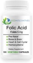 Folic 산 Folate 5mg (B9) Prenatal, Reproductive 건강, Homocysteine, Metabolism, 심장 혈관, 뼈, 면역 지원, 알레르기 무료, 비 GMO - 100 Vegan 캡슐