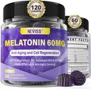 산화 방지제 & 뇌 지원 Melatonin 60mg 50 + 성인을 위한 30mg | 노화 방지 & 면역성이 있는 높은 복용량 Melatonin | B6, Ashwagandha, 마그네슘, MSM - 120 Gummies를 가진 여분 힘 Melatonin Gummies