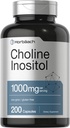 Horbaach Choline Inositol 1000mg 보충 | 200 캡슐 | 비 GMO, 글루텐 무료