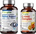 Biophix Retinal 지원 최대 힘 복합체 100 캡슐 - 무료 C-1000 30 정제 - 아연 비타민 C E Lutein DHA Omega-3 Astaxanthin Hyaluronic 산 - 지원 눈 시각 건강