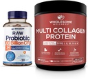 Wholesome Wellness Organic Probiotics 100 억 CFU, 여성 및 남성 + 멀티 콜라겐 단백질 분말 Hydrolyzed (Type I II III V X) 번들을 위해 공식화 한 박사