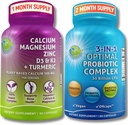 뼈 건강 및 Gut 지원 번들 - 3-in-1 Probiotic 50 억 CFU, Prebiotic 및 소화 효소 + 식물 기반 칼슘, 마그네슘, 아연, D3, K2 및 유기 심황 - 채식주의자, 비 GMO, 깨끗한 라벨