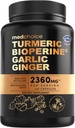 4-in-1 심황과 마늘 보충제 BioPerine - 마늘과 2360mg 심황 생강 뿌리 캡슐 - 높은 효능 초본 혼합 (120 ct)
