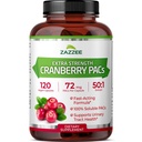 Zazzee Cranberry PACs, 캡슐 당 72 mg PACs, 2X 힘, 100% 수용성, 120 Vegan 캡슐, 50:1 추출물, 18,200 mg 힘, 빠른 행동, 미국에서 만드는 효과적인 Urinary Tract 지원