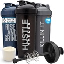 GOMOYO [3-Pack] 28-Ounce Shaker Bottle with Action-Rod Mixer | Protein Shaker Bottle with Motivational Quotes | 단백질 쉐이크용 쉐이커는 BPA Free와 Dishwasher Safe | 실버, 블루, 블랙