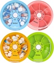 INVODA Weekly Pill 주최자 7 Compartment Rotating Pill Box for Daily Medication & Vitamins - 휴대용 여행 알약 케이스 물고기 오일 보충제 비타민 주최자 (4PCS)