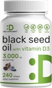 DEAL SUPPLEMENT 블랙씨 오일, 240 Softgels – 냉압 Nigella Sativa, Naturally Occurring Thymoquinone (TQ) – 비 GMO, 글루텐 없음 – 비타민 D3를 가진 까만 Cumin 씨 액체 캡슐
