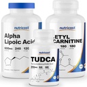 Nutricost 알파 Lipoic 산 600mg의 240의 모자 & Tudca 250mg의 60의 모자 & Acetyl L Carnitine 500mg의 180의 모자