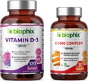 biophix 비타민 D-3 5000 IU 120 Softgels - 무료 비타민 C-1000 30 정제 - 엑스트라 버진 올리브 오일 비 GMO Soy-Free의 높은 순수성 강한 뼈 면역력