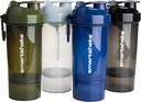 Smartshake O2GO ONE 4-Pack Protein Shaker Bottle 800 ml | 27 oz - 스토리지 포함 - 누설 나사 - 뚜껑 - BPA 무료 - 유니섹스 - 미스트 그레이, 육군 녹색, 검정, 해군 파란색