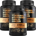 4-in-1 심황과 마늘 보충제 BioPerine - 마늘과 2360mg 심황 생강 뿌리 캡슐 - 높은 효능 초본 혼합 (120ct, 3)의 팩