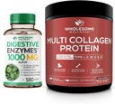 Wholesome Wellness 소화 효소 1000MG Plus Prebiotics & Probiotics 보충교재 + Multi Collagen Protein Powder Hydrolyzed (Type I II III V X) 번들
