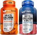 허브토닉스 멀티 교원질 Gummies 유형 1,2,3,5 & 10 머리 성장, 피부, MCT + 교원질을 가진 Keto Gummies를 위한 Biotin를 가진 Biotin를 가진 10 | 설탕 자유로운 | 노화 방지, 머리 성장, 피부 관리 & 강한