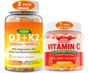 2 팩 Vegan 비타민 D3 5000IU K2 Gummies+ 1 팩 전체적인 음식 비타민 C Gummies