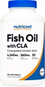CLA (120 Softgels) - 4240mg 생선 기름과 560mg Conjugated Linoleic Acid Per 서빙, GMO-Free, 글루텐 무료, 30 서빙