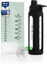 2.0 Fitness | 유리로 만든 단백질 쉐이커 | 단백질 쉐이커 | 마시는 병 | 나선형 공 | 24 oz (Black)