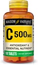 MASON NATURAL 비타민 C 500 mg - 건강한 면역 체계, 산화 방지제 및 정유, 100개의 정제를 지원합니다