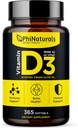 PhiNaturals 비타민 D3 1000iu Softgels 보충교재 올리브 기름 기초 365 젤 모자 VIT D의 1 년 공급, 비타민 D 3 1000 iu