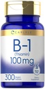 Carlyle B1 비타민 100mg | 300 정제 | 여성용 보충 | Thiamin HCl | Vegan, Non-GMO & 글루텐 무료