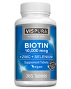 Biotin 10000 mcg + 아연 + 셀레늄, 순수, Vegan & 여분 강한, 헤어 성장, Glowing 피부, 강한 손톱 *, 12 개월 동안 365 정제, 첨가제없이 자연