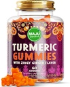 Maju Superfoods Turmeric Curcumin Gummies 60ct, Zingy Ginger Taste, 강화 된 흡수 및 효능, 성인 및 어린이를위한 Turmeric Gummies를위한 검은 후추 추출물