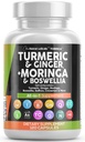 Clean Nutraceuticals Turmeric Moringa Supplement | Ginger Boswellia Saffron - Ceylon Cinnamon, Tart Cherry, Quercetin Garlic Nettle Holy Basil - 1Pack을 가진 여성과 남성을위한 보충