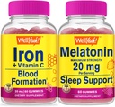WellYeah Iron+Vitamin C + Melatonin 20mg, Gummies 번들 - 훌륭한 타스팅, 비타민 보충, 글루텐 무료, GMO 무료, Chewable 거미