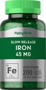 Piping Rock Iron Supplement 45 mg | 200 타블렛 | 여성용| Slow Release Ferrous Sulfate | 채식주의자, 비 GMO & 글루텐 무료
