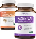 Ashwagandha & Adrenal (2 달 공급) Adrenal 균형 팩 - 유기 Ashwagandha 자연적인 Adrenal & Cortisol 지원 (120의 모자) & Adrenal 체계 & Cortisol 매니저 L-Tyrosine 피로 지원 (120의 모자)