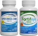 Fortifeye Blue Light and Heart Health Support Bundle | 슈퍼 오메가-3 최대 물고기 오일, 60 소프트 젤 및 초점 블루 라이트 방어, 30 Softgels