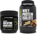 NutraBio Creatine Monohydrate, Unflavored, 150g 및 Whey Protein Isolate, Vanilla Caramel, 보충 번들 - 근육 에너지, Lean 근육 성장, 회복 및 힘