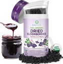 USDA 유기 건조 엘더베리 1lb 벌크 (안전 포장, Resealable 부대, BPA 자유로운 국자) 자연적인, 비 irradiated, 익지않는 전체적인 검정 Elderberry의 면역성이 있는 지원은, Sambucus Elderberry Syrup, 1 파운드를 만듭니다